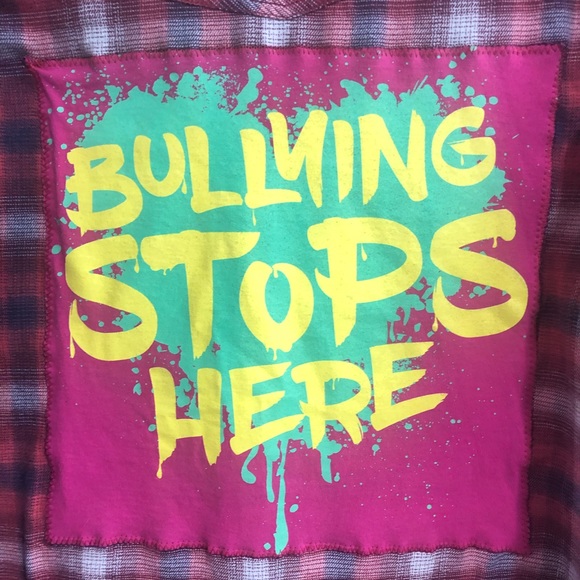 Custom upcycled “Anti Bullying” western style plaid shirt. - Picture 2 of 4